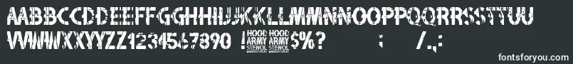 Hood Army Stencil-Schriftart – Weiße Schriften auf schwarzem Hintergrund