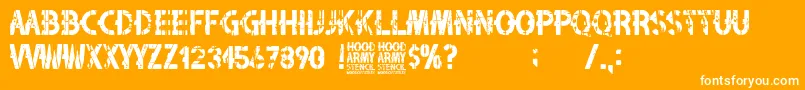 Fonte Hood Army Stencil – fontes brancas em um fundo laranja