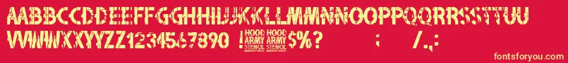 Hood Army Stencil-Schriftart – Gelbe Schriften auf rotem Hintergrund