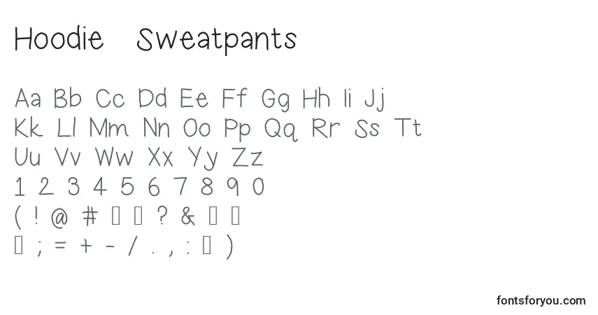 A fonte Hoodie  Sweatpants – alfabeto, números, caracteres especiais