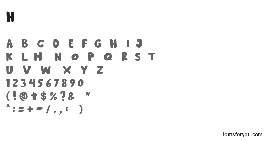 Czcionka Hooliday – alfabet, cyfry, specjalne znaki