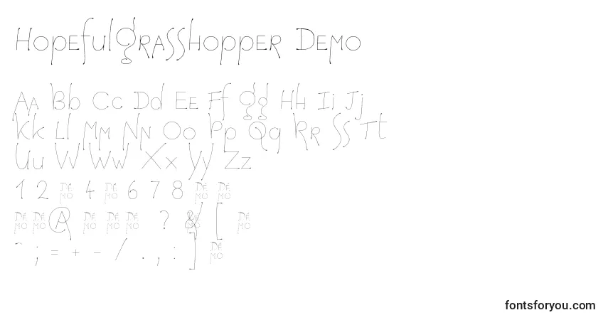 Czcionka HopefulGrasshopper Demo – alfabet, cyfry, specjalne znaki