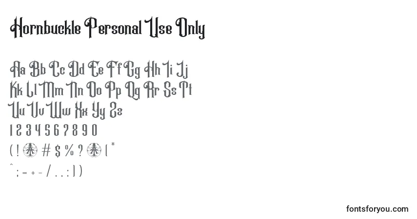 A fonte Hornbuckle Personal Use Only – alfabeto, números, caracteres especiais