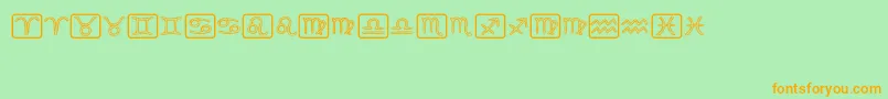 Horoscopicus-Schriftart – Orangefarbene Schriften auf grünem Hintergrund
