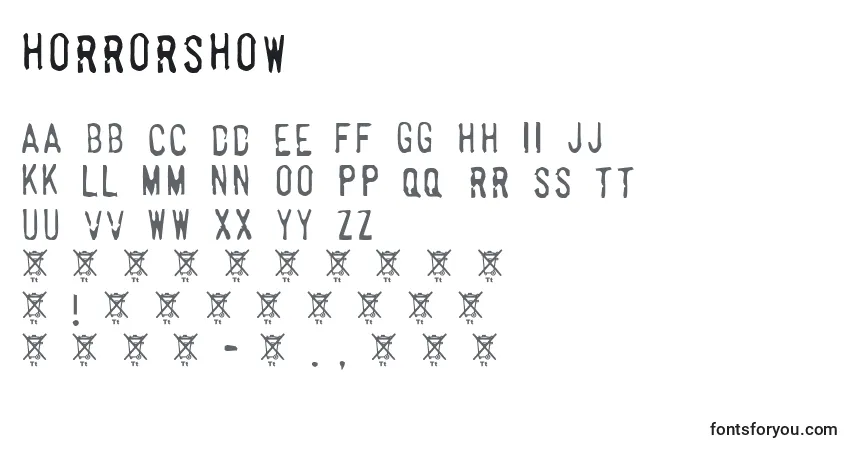 Schriftart Horrorshow (129887) – Alphabet, Zahlen, spezielle Symbole