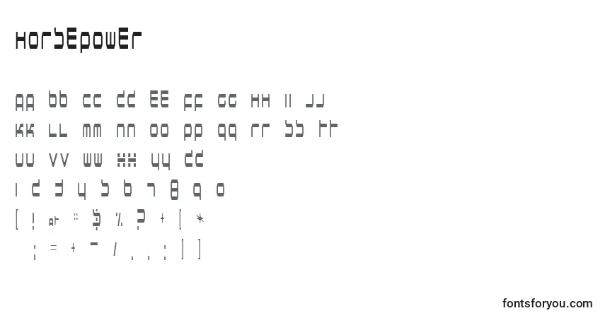 Schriftart Horsepower (129889) – Alphabet, Zahlen, spezielle Symbole