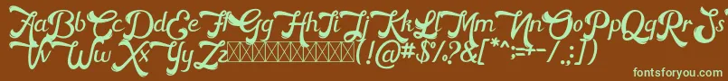 フォントHorstailFree – 緑色の文字が茶色の背景にあります。