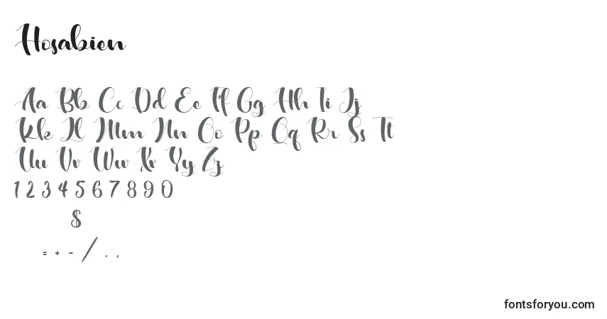Hosabien-fontti – aakkoset, numerot, erikoismerkit