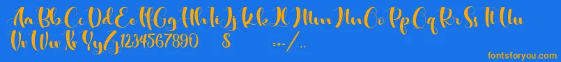 フォントHosabien – オレンジ色の文字が青い背景にあります。