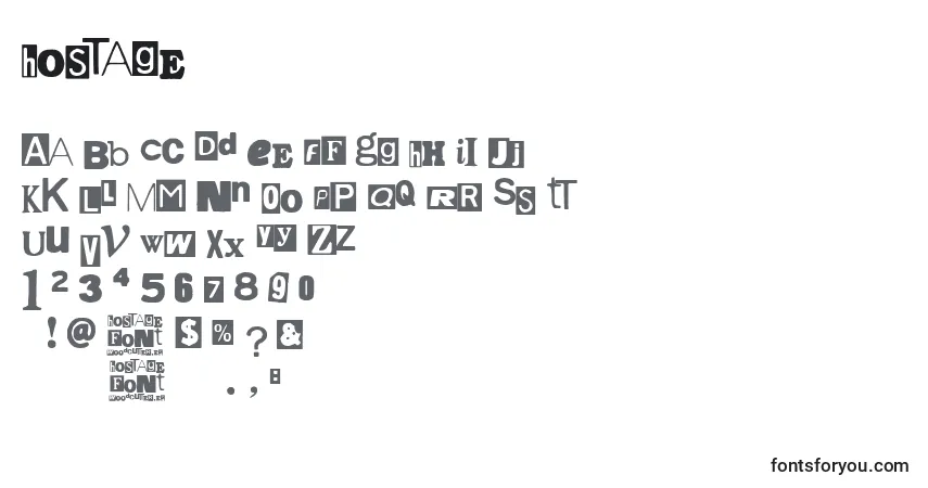 Czcionka Hostage – alfabet, cyfry, specjalne znaki