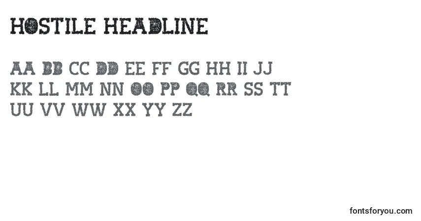 A fonte Hostile headline – alfabeto, números, caracteres especiais