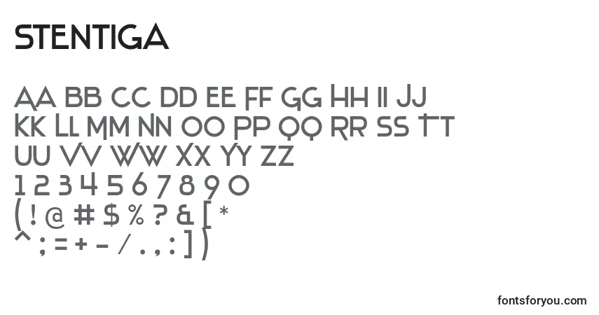 Czcionka Stentiga – alfabet, cyfry, specjalne znaki