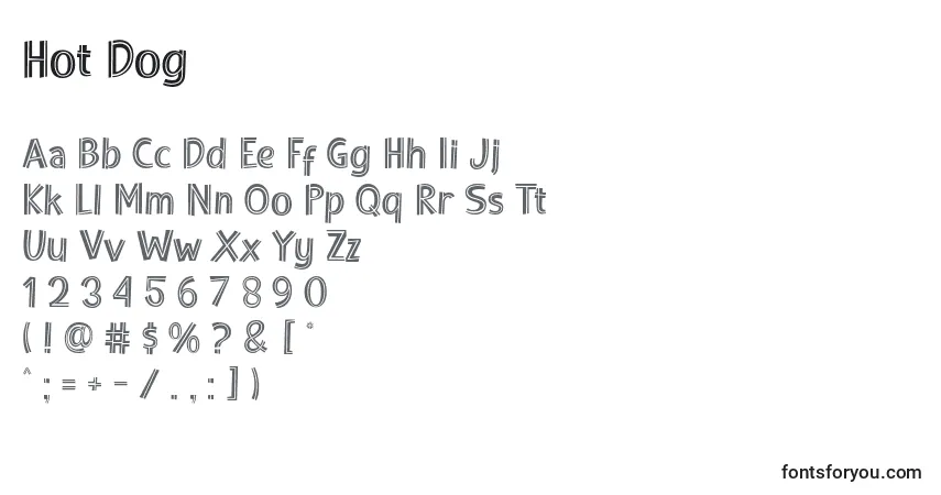 A fonte Hot Dog – alfabeto, números, caracteres especiais