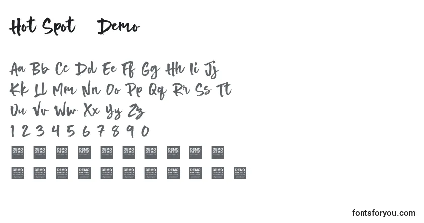 Schriftart Hot Spot   Demo – Alphabet, Zahlen, spezielle Symbole