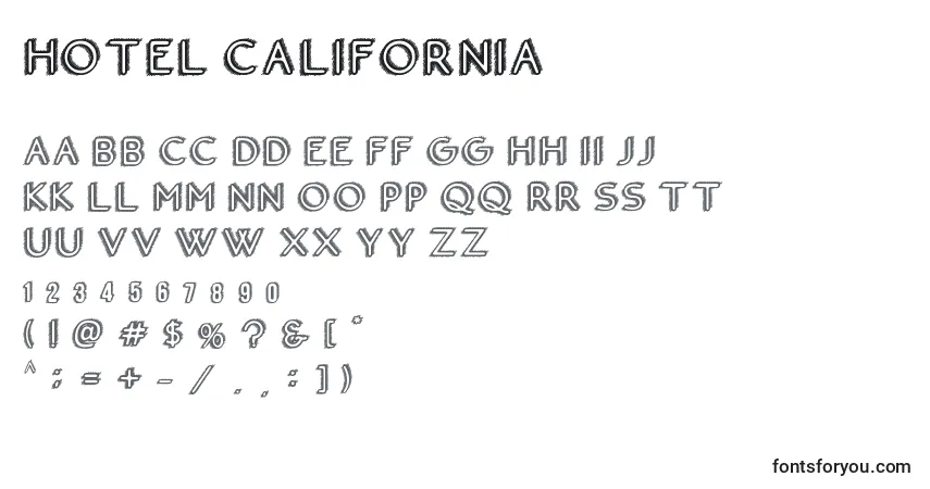Schriftart Hotel California – Alphabet, Zahlen, spezielle Symbole