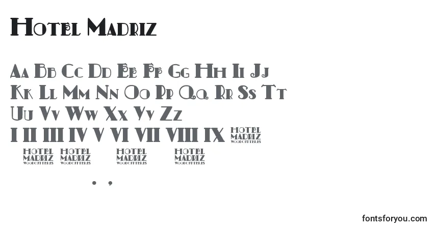 A fonte Hotel Madriz – alfabeto, números, caracteres especiais