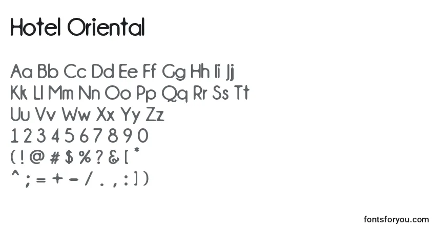 A fonte Hotel Oriental – alfabeto, números, caracteres especiais
