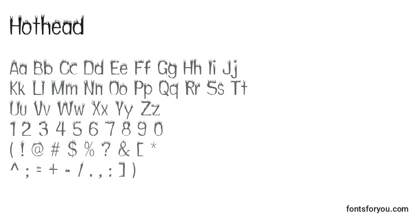 Schriftart Hothead (129913) – Alphabet, Zahlen, spezielle Symbole