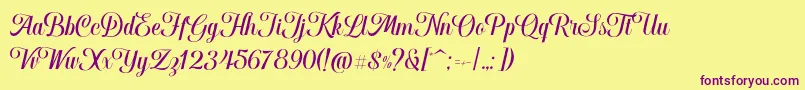 Hougbon Script-Schriftart – Violette Schriften auf gelbem Hintergrund