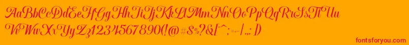 Weitere Informationen zur Hougbon Script-Schriftart Hougbon Script-Schriftart – Rote Schriften auf orangefarbenem Hintergrund