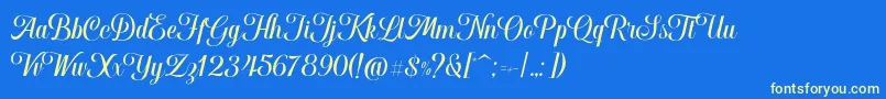 Hougbon Script Font – Yellow Fonts on Blue Background