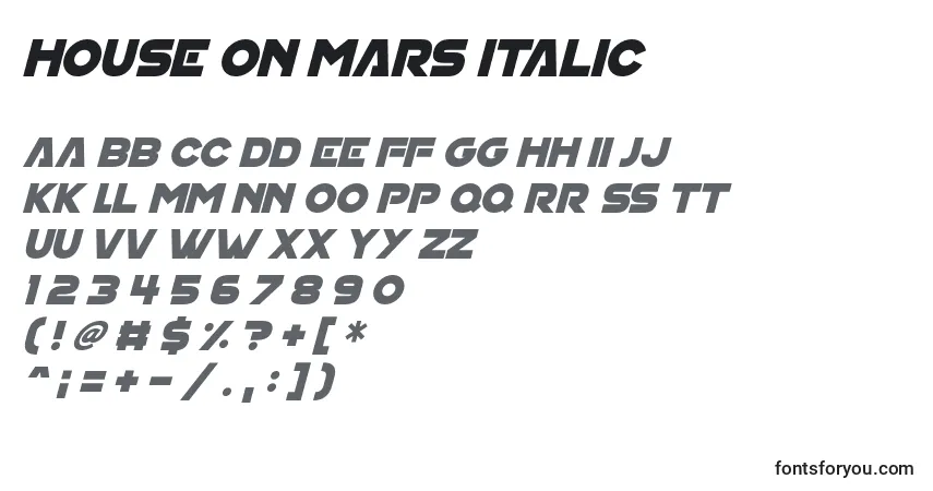 Шрифт House On Mars Italic (129925) – алфавит, цифры, специальные символы