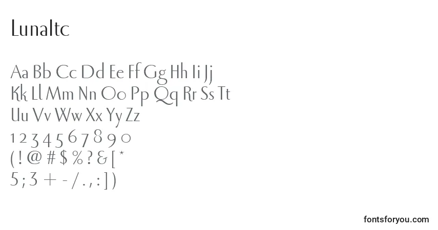 A fonte LunaItc – alfabeto, números, caracteres especiais