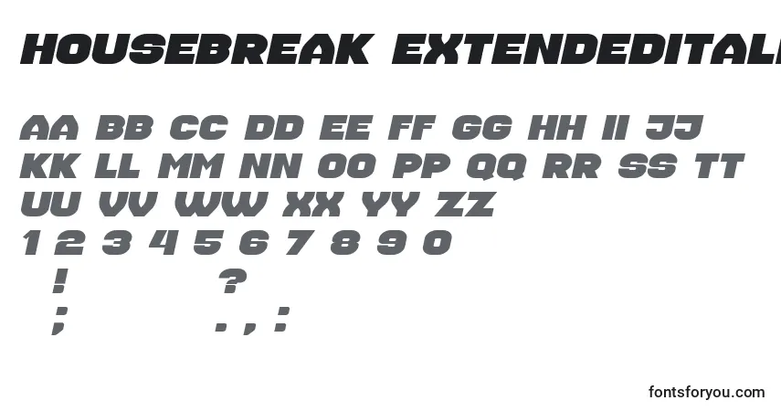 A fonte Housebreak ExtendedItalic – alfabeto, números, caracteres especiais
