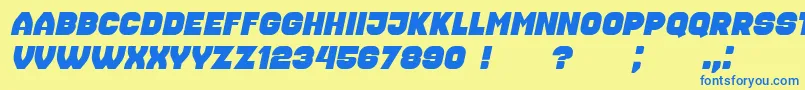 Fonte Housebreak Italic – fontes azuis em um fundo amarelo