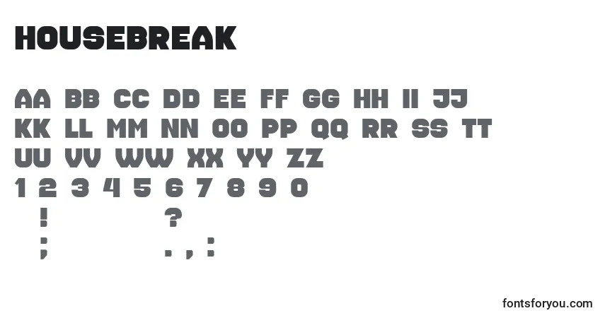 Czcionka Housebreak – alfabet, cyfry, specjalne znaki