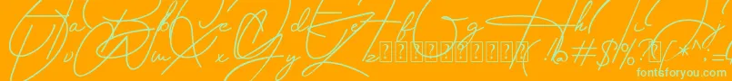 Housttely Signature-Schriftart – Grüne Schriften auf orangefarbenem Hintergrund