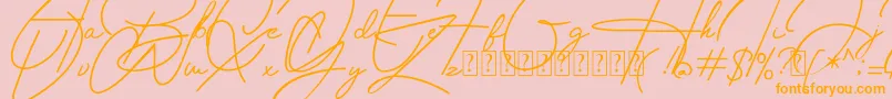 フォントHousttely Signature – オレンジの文字がピンクの背景にあります。