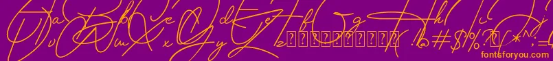 Housttely Signature-Schriftart – Orangefarbene Schriften auf violettem Hintergrund