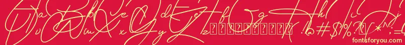 フォントHousttely Signature – 黄色の文字、赤い背景