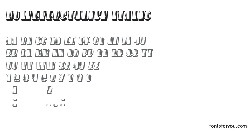 Шрифт HoweverStylish Italic – алфавит, цифры, специальные символы