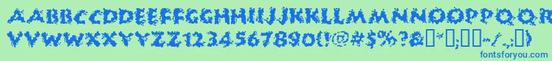 HUCKB   -Schriftart – Blaue Schriften auf grünem Hintergrund