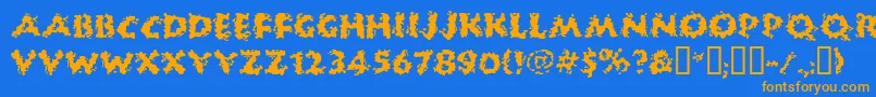 HUCKB   -Schriftart – Orangefarbene Schriften auf blauem Hintergrund