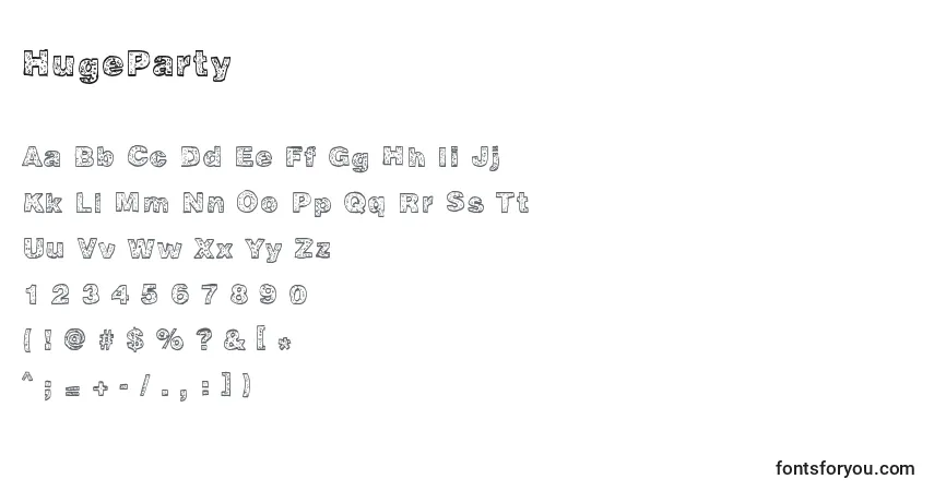 HugeParty-fontti – aakkoset, numerot, erikoismerkit