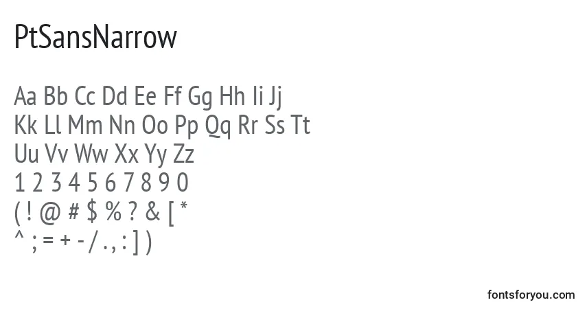 Schriftart PtSansNarrow – Alphabet, Zahlen, spezielle Symbole