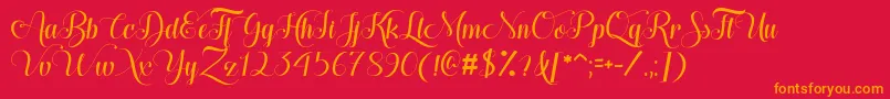 Czcionka Hugs  Kisses xoxo Demo – pomarańczowe czcionki na czerwonym tle