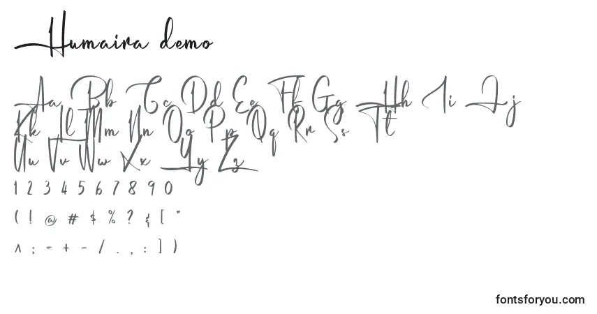 A fonte Humaira demo – alfabeto, números, caracteres especiais