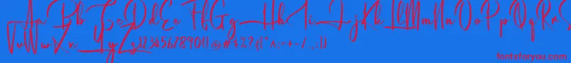 Humaira demo-Schriftart – Rote Schriften auf blauem Hintergrund