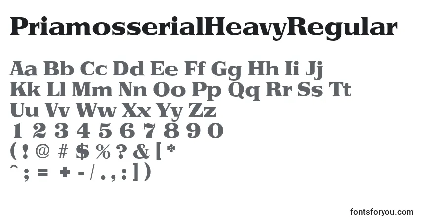 Czcionka PriamosserialHeavyRegular – alfabet, cyfry, specjalne znaki