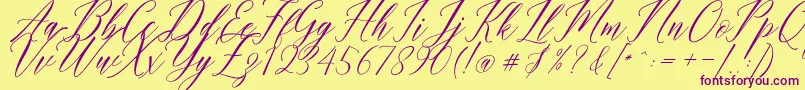 Humairah Script-Schriftart – Violette Schriften auf gelbem Hintergrund