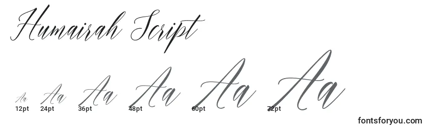 Humairah Script Font Sizes