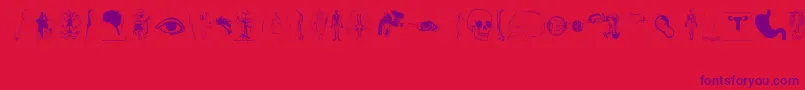 Czcionka Human Body Parts – fioletowe czcionki na czerwonym tle