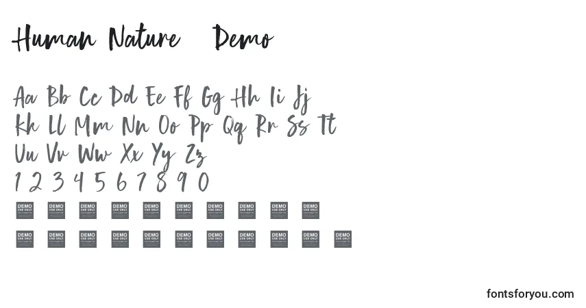 Schriftart Human Nature   Demo – Alphabet, Zahlen, spezielle Symbole