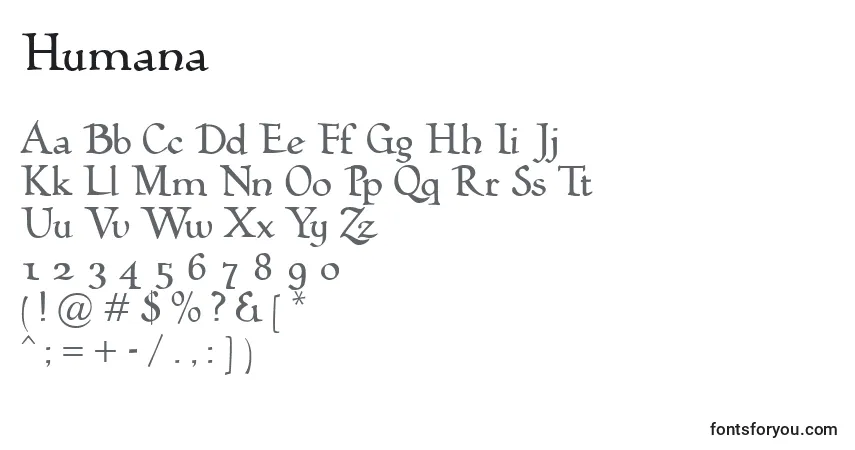 Humana (129975)-fontti – aakkoset, numerot, erikoismerkit