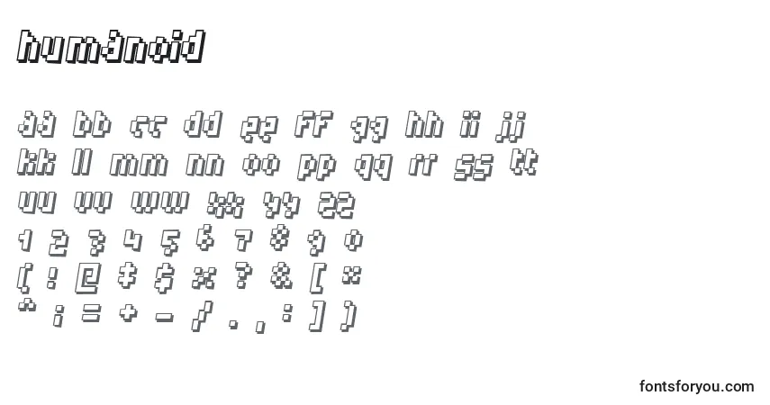 Czcionka Humanoid (129976) – alfabet, cyfry, specjalne znaki