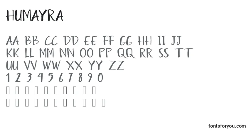 Schriftart Humayra – Alphabet, Zahlen, spezielle Symbole